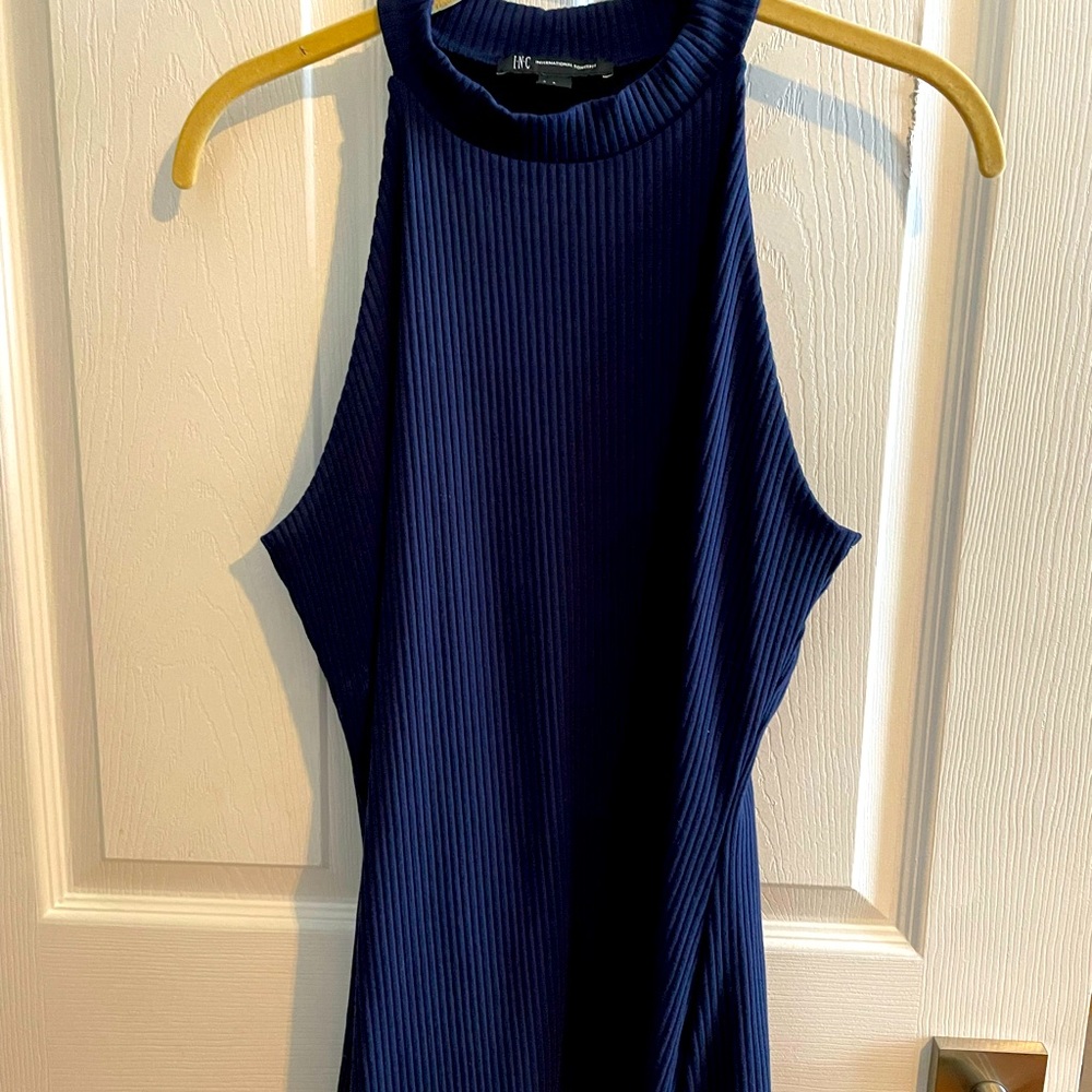 INC brand navy high neck fitted tank